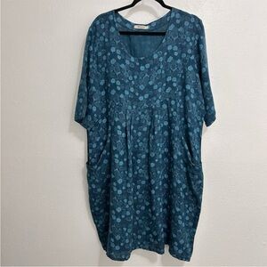 Woolovers Linen Teal Polka Dot Midi Dress